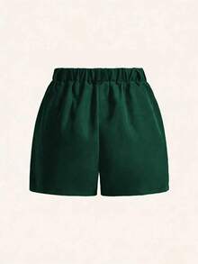 EMERY ROSE Plus Size Women's Solid Color Casual Loose Pocket Shorts - Dark Green - View 2