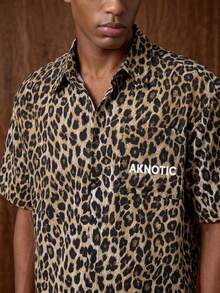 AKNOTIC Men's Leopard Print Short Sleeve Single-Breasted Casual Shirt - Multicolor - View 5