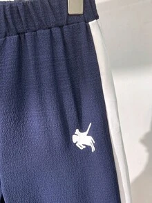 青少年女孩休閒百搭日常穿著黑白對比滾邊圓領插肩袖T恤+直筒針織長褲套裝 - 彩色 - 查看 5