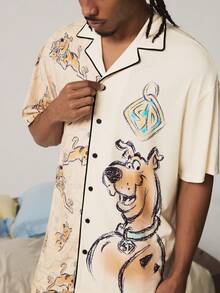 SCOOBY-DOO X SHEIN Men's Short Sleeve Single-Breasted Top And Shorts Pajama Set - Apricot - View 6