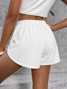 Pantalones cortos sueltos y elásticos de unicolor para deportes profesionales para niñas preadolescentes - Blanco - Ver 2
