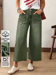 EMERY ROSE Plus Size Solid Color Casual Denim Jeans - Green - View 1