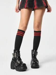 ROMWE Grunge Punk Giày sandal cao gót nữ 2026, bốt cao gót siêu nhỏ, bốt cưỡi ngựa nữ mùa xuân và mùa thu, bốt cao gót kiểu tàu hỏa, bốt cổ thấp chống thấm nước bằng da PU màu tối, khóa thắt lưng kiểu Y2K - màu đen - Xem 2