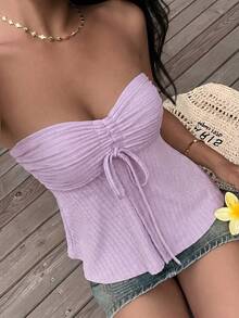 SHEIN EZwear 薰衣草色针织抹胸女装 - 淡紫色 - 查看 3