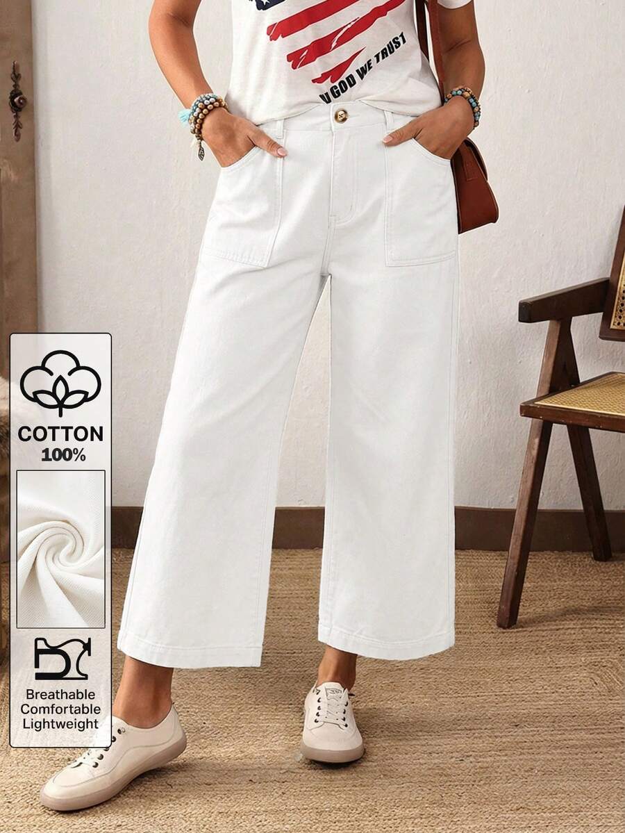 EMERY ROSE Plus Size Solid Color Minimalist Everyday Jeans - White - View 1