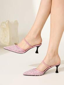 CUCCOO CHICEST Giày cao gót mũi nhọn gót mỏng mới dành cho nữ, trang trí bằng lưới, hạt cườm và thêu – Thanh lịch và thoải mái, hoàn hảo cho các buổi hẹn hò, công sở, tiệc tùng và đám cưới. - Bụi hồng - Xem 3