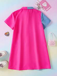 THE POWERPUFF GIRLS X SHEIN Tween Girl Colorblock Single-Breasted Short Sleeve Dress, - Multicolor - View 2