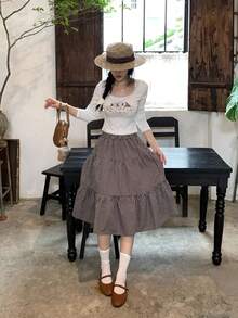 DAZY Women's Plaid Skirt, Fresh Korean Style, Suitable For Spring And Summer - Coffee Brown - View 2