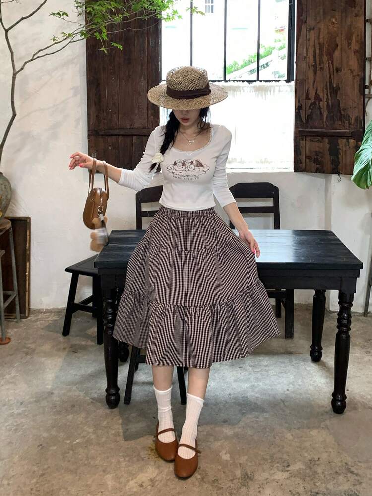 Women's Plaid Skirt, Fresh Korean Style, Suitable For Spring And Summer