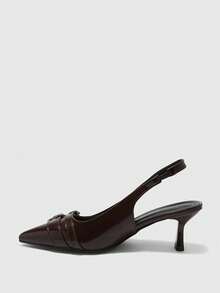 CUCCOO BIZCHIC CUCCOO Women's Fashion High Heel Pointed Toe Coffee Brown Patent Leather Metal Buckle Commuter Pumps - Coffee Brown - View 4