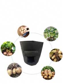 1PC 5/10 Gallon Sweet Potato Planting Bag, Felt Potato Planting Bucket, Circular Nutrient Bowl Planting Bag For Vegetable Potato Seedling Growth, Vegetable Gardening Bag, Fabric Bag - black - View 5
