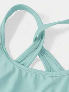 Vestido casual deportivo de unicolor con espalda de tirantes cruzados para niñas preadolescentes - verde menta - Ver 4