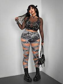 Whyspr THE POWERPUFF GIRLS X SHEIN Damen Cut Out-Design Vorderseite Sexy Cartoon Muster Schlankheits Casual Urlaubs Hose - Verschiedenfarbig - Übersicht 3