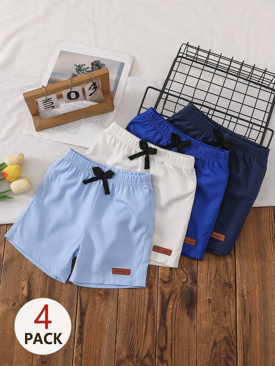 夏季新款男婴纯色休闲运动短裤,4种颜色可选 - 橙色、蓝色、黑色、杏色,轻便百搭的百慕大短裤 - 彩色 - 查看 1