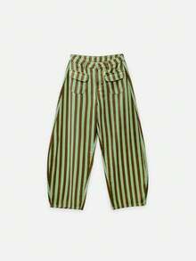 Nöista High-Waisted Wide-Leg Pants Featuring Vertical Brown Striped And Stripes With Front Flap Pkets A Relaxed Fit. Lightweight Comfortable. Everyday Punk - Green - View 6