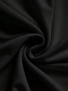 SHEIN BASICS 女款 95% 棉休閒端莊基礎極簡黑色針織圓領短袖連身衣，適合夏季日常、日間、辦公室與居家休閒穿著 - 黑色 - 查看 4