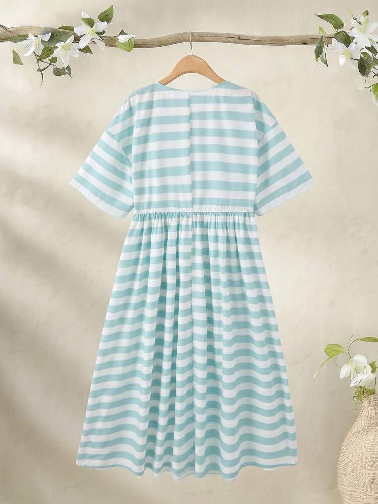 Plus Size Women Striped Round Neck Short Sleeve Casual Dress Beach Outfit For Women Summer Outfits For Women Casual Dresses For Women