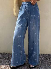 DAZY Quần jeans nữ ống đứng dáng rộng màu trắng bạc kiểu cổ điển thập niên 2000 - Màu xanh lam - Xem 6