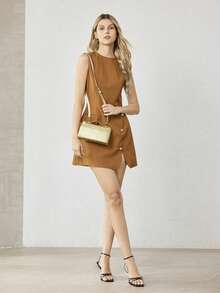 PREMIUM SQUARE OPENWORK BAG - Camel - View 10