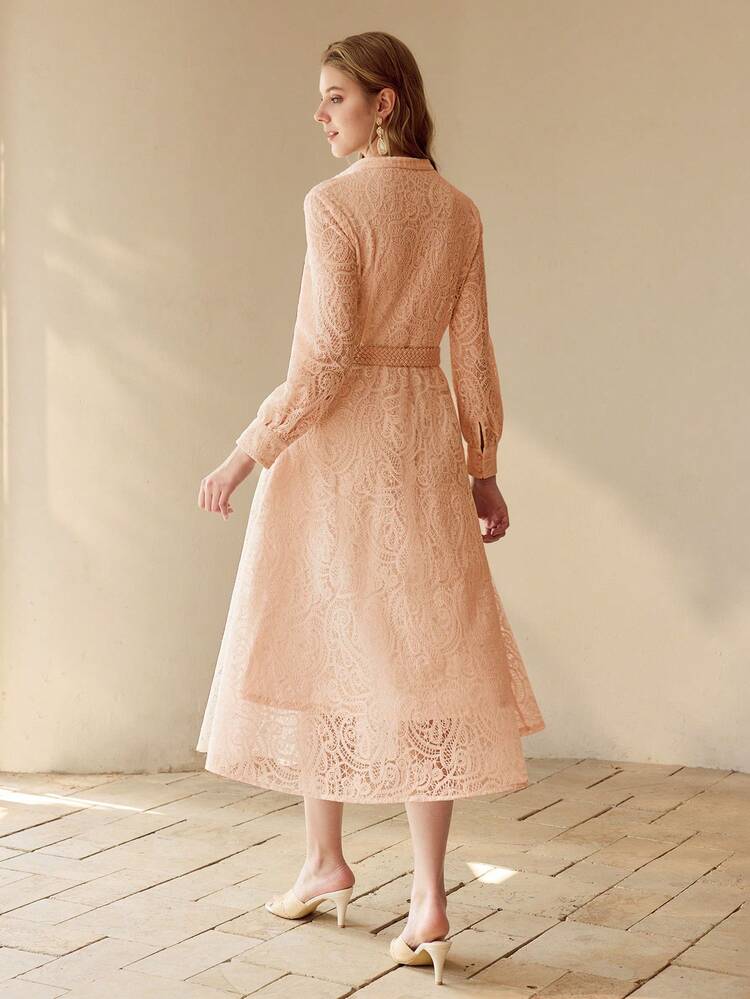 WOMEN'S ELEGANT LACE PATCHWORK MID-LENGTH DRESS