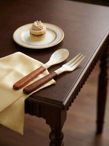 Cirelle [Every Piece Is Unique]1pc Shell Cutlery Set Translation,Shell Fork And Spoon Set,Wooden-Handled Fork,Caviar Spoon,Dessert & Ice Cream Shell Spoon,For Gatherings, Featuring High-Quality Textured Cutlery. - Multicolor - View 1