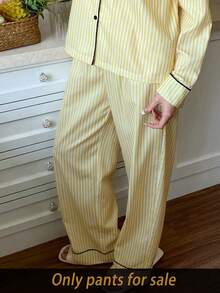 Snug Reverie European And American Style French Design Yellow Striped Loose Pants, Summer Loungewear - Yellow - View 3