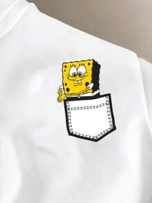 SpongeBob SquarePants | SHEIN Daypath 男士休闲卡通印花白色T恤，夏季 - 白色 - 查看 2