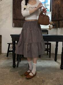 DAZY Women's Plaid Skirt, Fresh Korean Style, Suitable For Spring And Summer - Coffee Brown - View 3