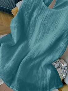 GlowEve CURVE Plus Size Women Solid Color Round Neck Casual Versatile Tank Top - Blue - View 5