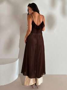 Aloruh Women's Sexy Bohemian Style Solid White Sheer Extra Long Blouse, Women's Music Festival Top,Summer Top - Coffee Brown - View 2