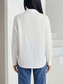 Solavon Camisa casual de mujer de manga larga con bordado floral y abotonadura sencilla - Blanco - Ver 2