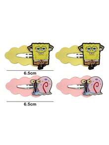 SpongeBob SquarePants | SHEIN 4入組海綿寶寶可愛波浪邊卡通雲朵髮夾 - 彩色 - 查看 9