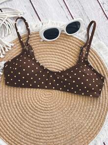 Swim Mod Women's Polka Dot Print Adjustable Spaghetti Strap Sexy Micro Bikini Top - Multicolor - View 3