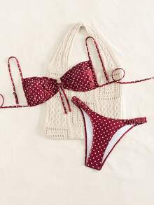 Swim Mod Bộ bikini chấm bi, đồ bơi gợi cảm dành cho nữ với dây đeo có thể điều chỉnh, thích hợp cho mùa xuân/hè. - Đỏ - Xem 4
