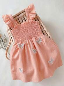 SHEIN Genkimix Kids 女童蝴蝶装饰荷叶边优雅短袖公主裙，夏季 - 粉色 - 查看 4