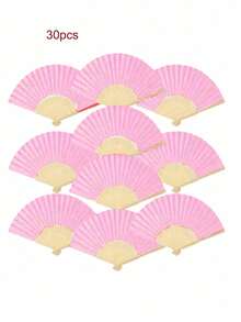 White Paper Fans 30pcs White Bamboo Folding Handheld Fans DIY Portable Bamboo Fans For Birthday Party Decor Engagement Graduation Wedding Bedroom Dining Table Party Performance Photography Props Home Office Decor - Pink 30pcs - View 8