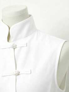 Franclia New Chinese Style Cheongsam Inspired Sleeveless Top, Stand Collar, Button Decor, Asymmetrical Waist Design, Versatile Spring/Summer Blouse For Women - White - View 3