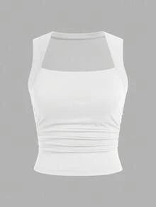SHEIN EZwear 3件套女士无缝方领无胸罩修身腰部褶皱吊带背心 - 彩色 - 查看 8