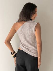 Aloruh Blusa casual de punto con decoración metálica en el hombro, elegante para el uso diario y el trayecto al trabajo, para el verano - Caqui - Ver 2