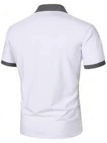 Calvornis 男士對比色口袋休閒 Polo 衫，正式款 - 白色 - 查看 2
