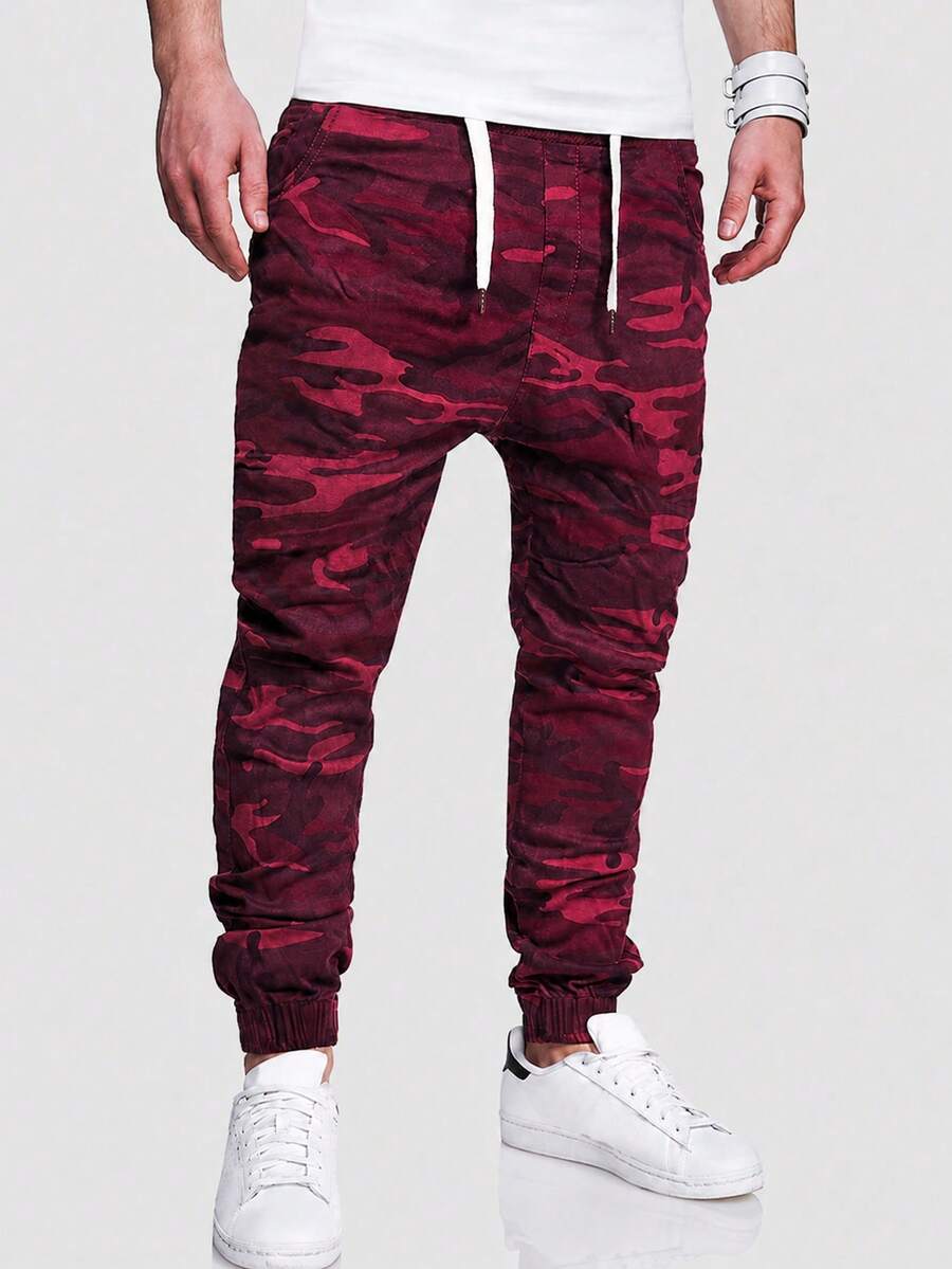 Manfinity Homme Pantalones holgados con estampado de camuflaje y cintura con cordón para hombre - Burdeos - Ver 1