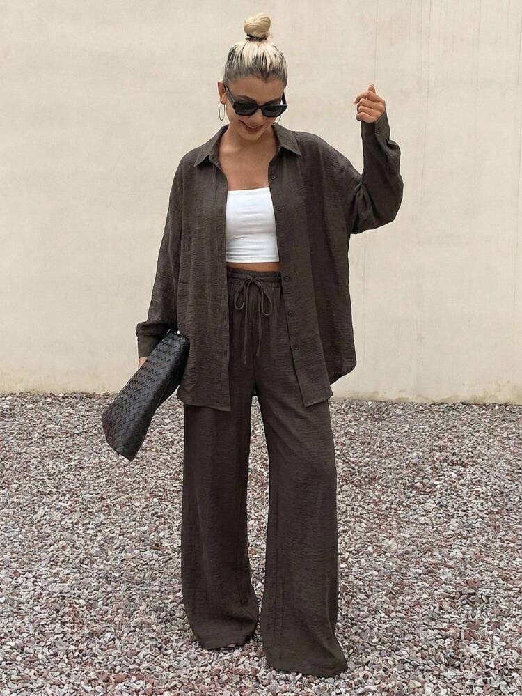 Autumn/Winter New Loose Casual Striped Women 2 Pieces Set