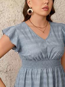 SHEIN LUNE 大码女式纹理面料飘逸长裙优雅夏季毕业礼服7月4日毕业典礼魅力白色端庄礼服 - 淺藍色 - 查看 5