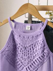 Elladie kids Áo croptop ren móc cổ yếm mùa hè dành cho bé gái, thích hợp đi biển hoặc vùng quê. - Màu tím - Xem 4