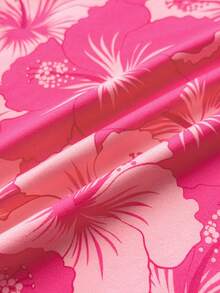 SHEIN Đầm ngắn ôm dáng cổ yếm xếp ly in hoa cho bé gái tuổi teen, họa tiết hoa dâm bụt hồng, thích hợp cho kỳ nghỉ xuân hè ở bãi biển, dự tiệc không tay thời trang, hẹn hò, ngày Valentine, lễ Phục sinh, lễ hội hóa trang, kỳ nghỉ trên du thuyền. - Màu Hồng Tươi - Xem 5