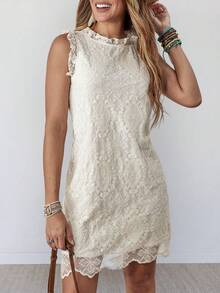 Wildy BOHO Casual Western Country Music Festival Lace Women's Summer Daily Basic Outfit Short Dress For Outing And Commuting - Apricot - View 10
