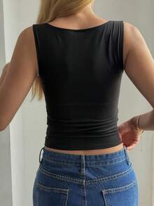 DAZY Áo hai dây lửng ôm sát phối ren dành cho nữ, kiểu dáng thường ngày và gợi cảm. - màu đen - Xem 4