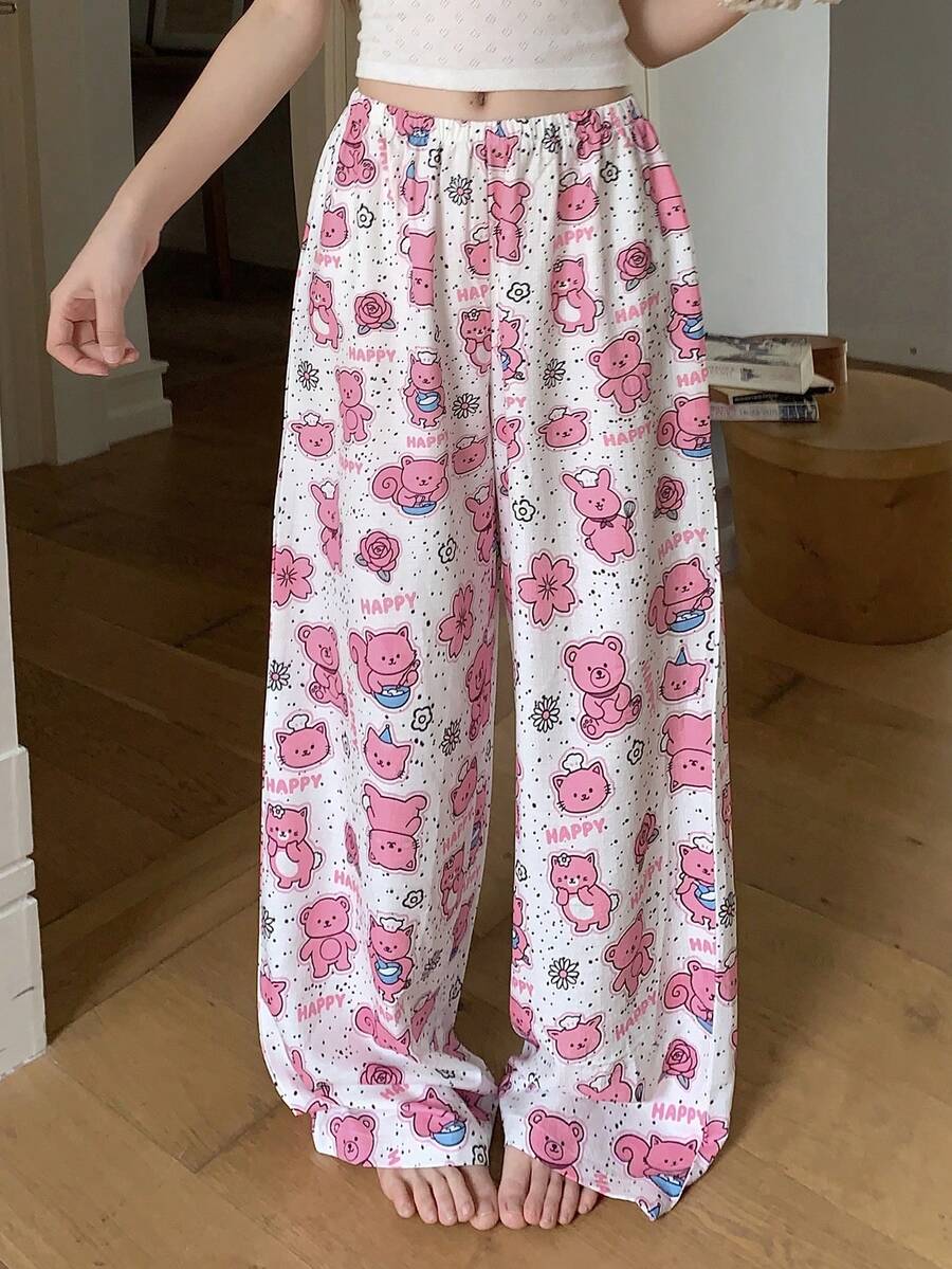 DAZY Quần pajama rộng in hình hoạt hình dành cho nữ - trắng - Xem 1