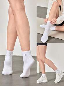 Calcetines deportivos casuales, versátiles y sencillos con diseño de letras - Blanco - Ver 7