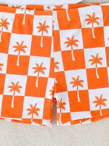 SHEIN 2pcs/Set Young Boys' Casual Swimwear, Striped Swim Trunks + Solid Color Rash Guard, Suitable For Swimming, Beach Vacation - Orange - View 7